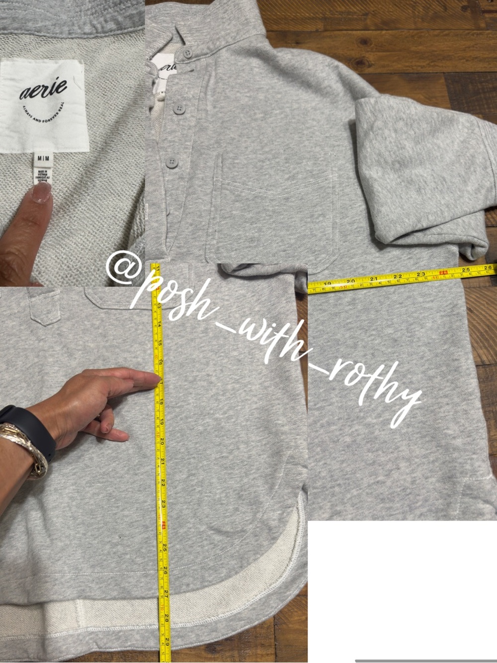 Aerie Oversized 3/4 Button French Terry Sweatshirt, M - Picture 4 of 7